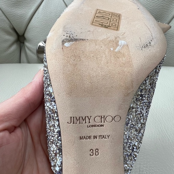 New in Box Jimmy Choo Silver Glitter Leather Sandals Heels Platinum 38 - Picture 6 of 6